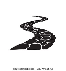 A winding path constructed from mosaic-like irregular stones. Evokes natural landscaping and garden walkways. Ideal for outdoor scene elements, park designs, and rustic decorative motifs. Vector art on white background.