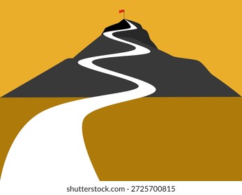 Camino sinuoso conduce a la bandera en la cima de la montaña