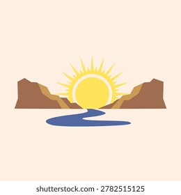 Winding path through brown canyon rocks and mountain valleys vector illustration
