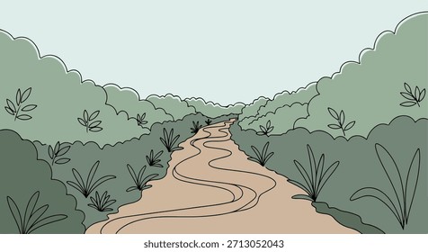 Winding path through forest landscape