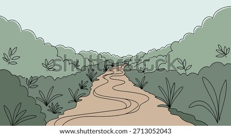 Winding path through forest landscape