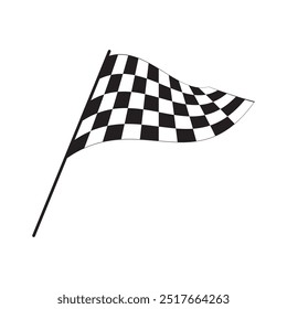 Winding race flag with checkered pattern. Start or finish symbol on sport car competitions isolated on white background. Victory, trophy or success sign. Vector graphic illustration.