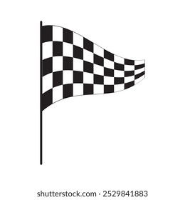 Winding race flag with checkered pattern. Start or finish symbol on sport car competitions. Rally, gokart or motocross props. Victory, trophy or success sign. Vector graphic illustration.