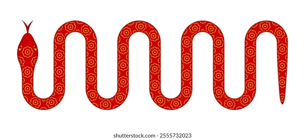 winding red snake with floral motif vector illustration on white background