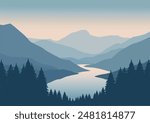 Winding river mountain forest beautiful nature landscape.
