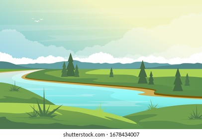 Hermoso paisaje natural rural de la selva del Río Wind Ilustración