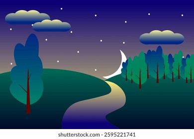 Winding river, mountain forest, beautiful natural landscape. for kids vector blank nature, landscape illustration.