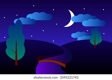 Winding river, mountain forest, beautiful natural landscape. for kids vector blank nature, landscape illustration.