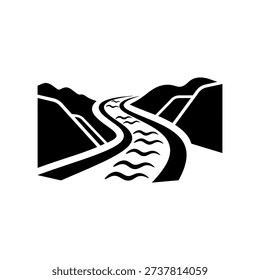 A winding river path cuts through mountainous terrain captured in a striking silhouette