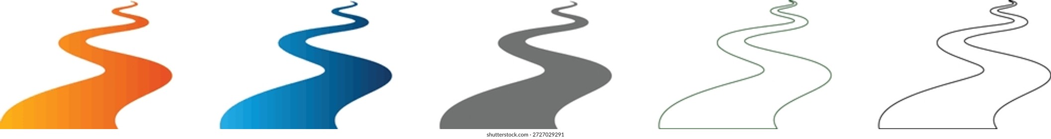 A winding river stream depicted as a flat icon, part of a consistent icon set. This vector graphic is isolated on white.