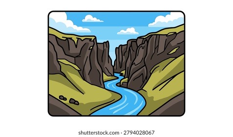 Winding river through rocky mountainside