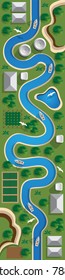 A winding river. View from above. Vector illustration.