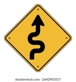 Winding Road Ahead Sign Vector – Curvy Route Traffic Warning Symbol