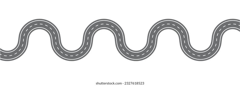 Winding road, asphalt road in six curves. Isolated, vector illustration.