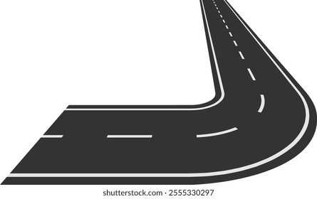Winding road creating a sharp curve in the perspective, symbolizing change and new directions, perfect for themes of travel, journeys, and transformative experiences