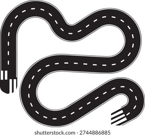 A winding road with dashed lines and a grassy verge on either side