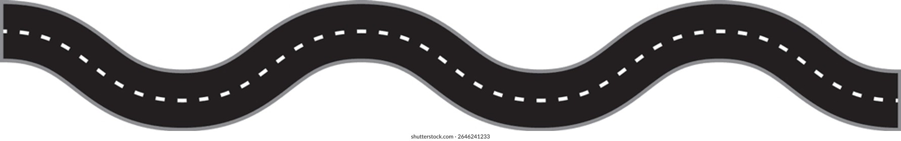 Projeto de estrada de enrolamento em fundo transparente. Modelo de estrada de asfalto horizontal. O tráfego de viagem curvou a rodovia. Ilustração vetorial