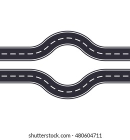 Winding road design template isolated on white background. Seamless asphalt road or highway. Vector illustration.