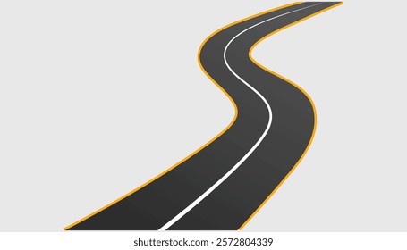 The winding road disappearing into the distance represents concepts of journey, travel, and the unknown future, inviting viewers to contemplate possibilities and embrace the open road ahead