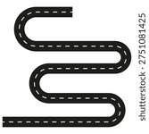 Winding road element. Curvy path graphic. Seamless route Vector. Transport simple design.