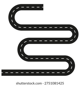 Winding road element. Curvy path graphic. Seamless route Vector. Transport simple design.