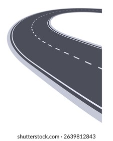 Winding road fading into the distance with dashed lines evokes themes of travel, adventure, and exploration, symbolizing freedom and forward momentum