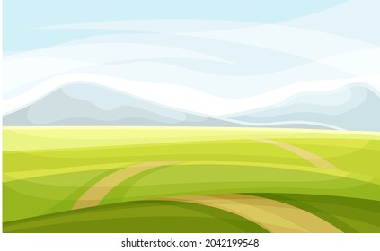 Winding Road Going into the Distance and Grassy Hill Vector Illustration