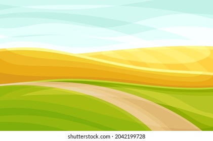 Winding Road Going into the Distance and Grassy Hill Vector Illustration