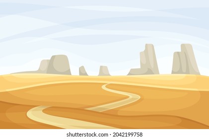 Winding Road Going into the Distance and Sandy Hill Vector Illustration