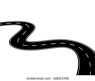 Winding road  or highway isolated on white background,  vector 