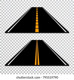 Winding road or highway with markings. Direction, transportation set. Vector illustration.