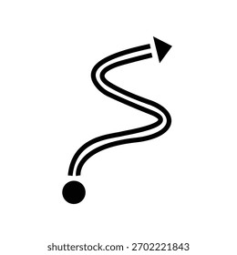 A winding road icon with an arrow, isolated on a white background, symbolizing direction, journey, and navigation. Clean and simple design for versatile applications.
