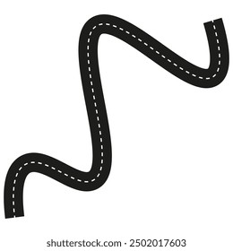 Winding road icon. Black and white vector illustration. Curved pathway design.