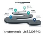 Winding road infographic with 5 step point to success. Business timeline, Workflow, Production, Milestone concept