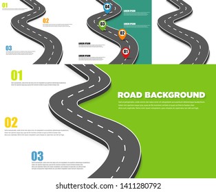 Winding road and infographic template with pin pointer. Vector illustration