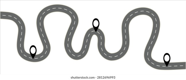 Winding Road Infographic Vector Template with Pin Pointers and Map Location Markers