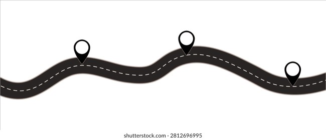 Winding Road Infographic Vector Template with Pin Pointers and Map Location Markers