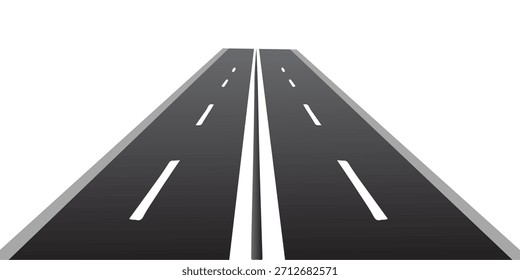 Winding road isolated on white. Curved asphalt highway in perspective. Top view of race track and highway. Flat vector illustration isolated on white background.