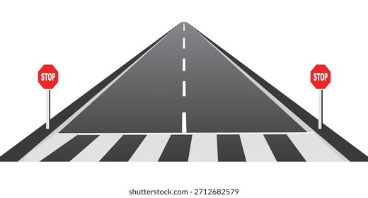 Winding road isolated on white. Curved asphalt highway in perspective. Top view of race track and highway. Flat vector illustration isolated on white background.
