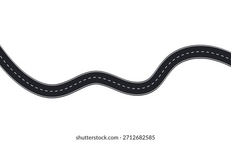 Winding road isolated on white. Curved asphalt highway in perspective. Top view of race track and highway. Flat vector illustration isolated on white background.