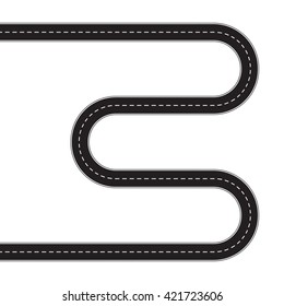 Winding road isolated on white background. Vector illustration of asphalt road. Car traffic design template.