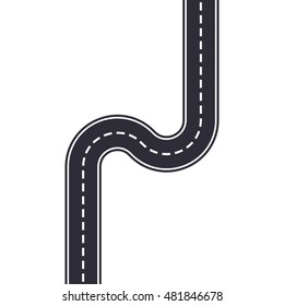 Winding road isolated on white background. Curved asphalt road or highway. Vector illustration. Vector illustration.