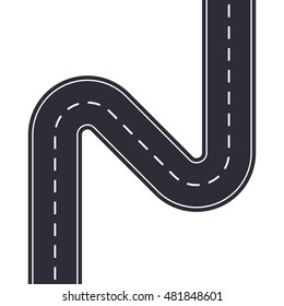 Winding road isolated on white background. Curved asphalt road or highway. Vector illustration.