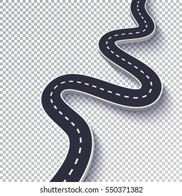 Winding Road Isolated Transparent Special Effect. Road way location infographic template. Vector EPS 10