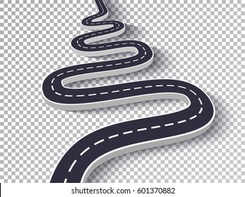 Winding Road Isolated Transparent Special Effect. Road way location infographic template. Vector EPS 10