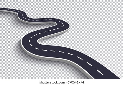 Winding Road Isolated Transparent Special Effect. Road way location infographic template. Vector EPS 10