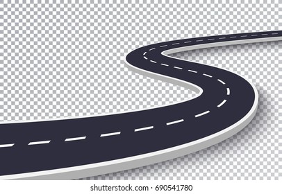 Winding Road Isolated Transparent Special Effect. Road way location infographic template. Vector EPS 10