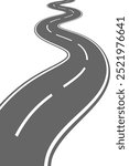 Winding road. Journey traffic curved highway. Road to horizon in perspective. Winding asphalt empty line isolated vector concept.	