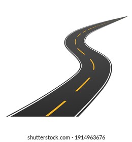 Winding road. Journey traffic curved highway. Road to horizon in perspective. Winding asphalt empty line isolated vector concept