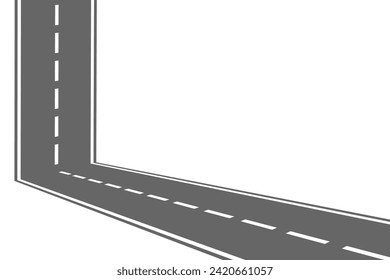 Winding road. Journey traffic curved highway. Road to horizon in perspective. Winding asphalt empty line isolated vector concept